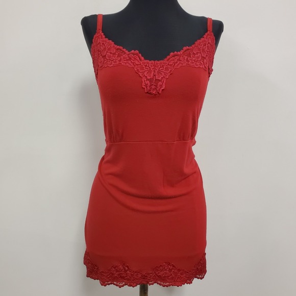 Lane Bryant Tops - Lane Bryant Womens Y2K Babydoll Lace Trim Cami Size‎ 14 Red Preppy 90S Stretch